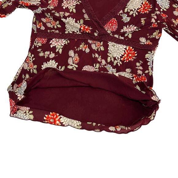 Old Navy MEDIUM Maroon Floral Empire Waist V-Neck Bust Detail Blouse Top - Picture 11 of 16